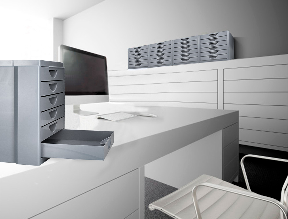 FICHERO CAJONES DE SOBREMESA Q-CONNECT BANDEJA ORGANIZADORA SUPERIOR 6 CAJONES COLOR GRIS OPACO