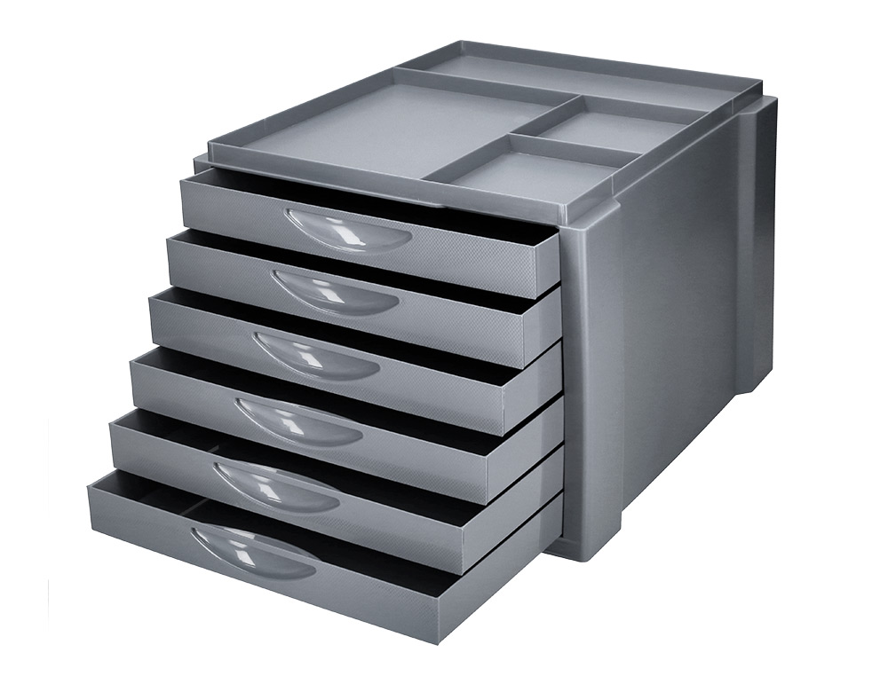 FICHERO CAJONES DE SOBREMESA Q-CONNECT BANDEJA ORGANIZADORA SUPERIOR 6 CAJONES COLOR GRIS OPACO