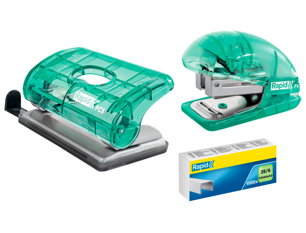 GRAPADORA RAPID MINI F4 COLOUR BREEZE USA GRAPAS 24/6 Y 26/6 COLOR VERDE EN BLISTER