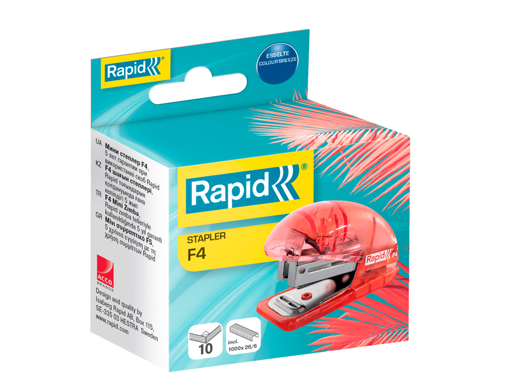 GRAPADORA RAPID MINI F4 COLOUR BREEZE USA GRAPAS 24/6 Y 26/6 COLOR VERDE EN BLISTER