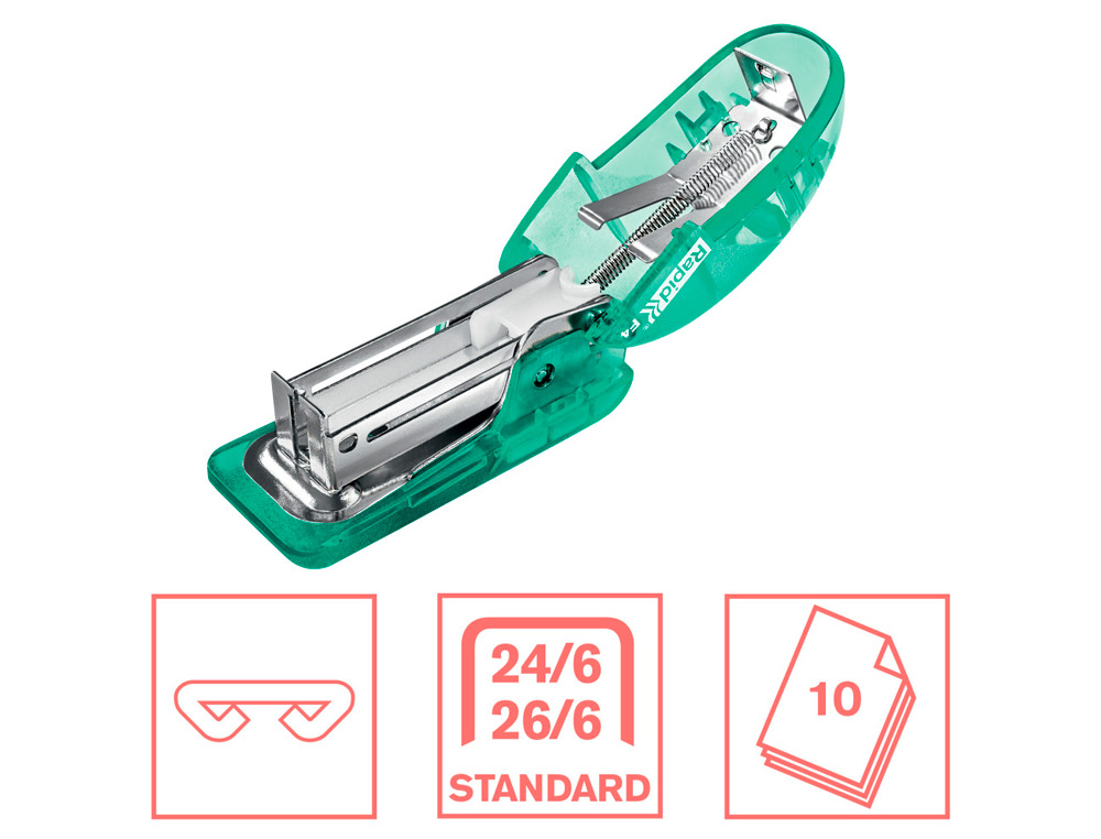GRAPADORA RAPID MINI F4 COLOUR BREEZE USA GRAPAS 24/6 Y 26/6 COLOR VERDE EN BLISTER