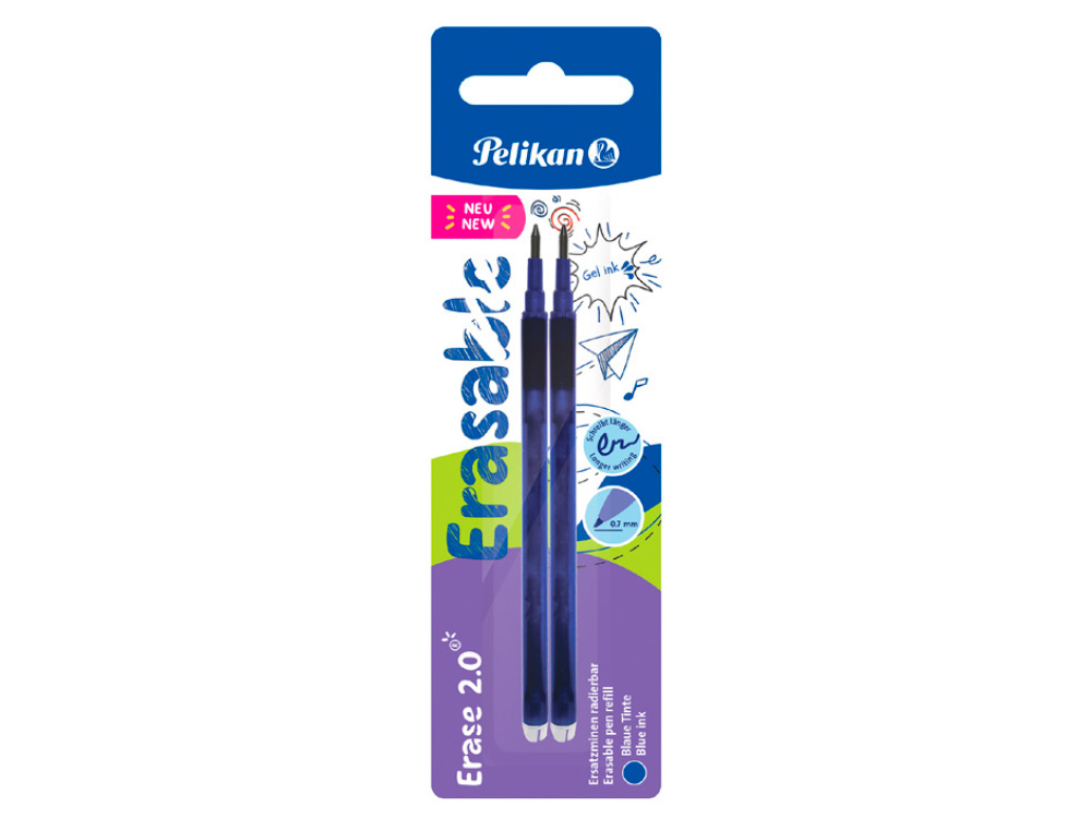 RECAMBIO ROLLER PELIKAN ERASE 2.0 COLOR AZUL BLISTER DE 2 UNIDADES