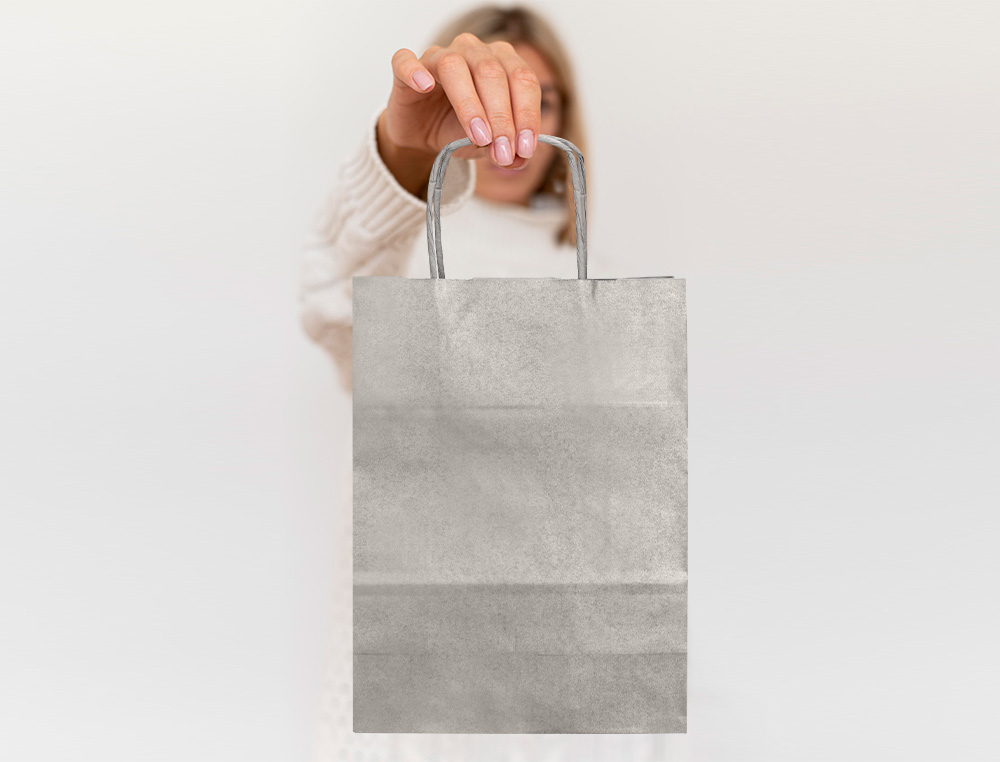 BOLSA PAPEL Q-CONNECT KRAFT PLATA XS CON ASA RETORCIDA 180X240X80 MM