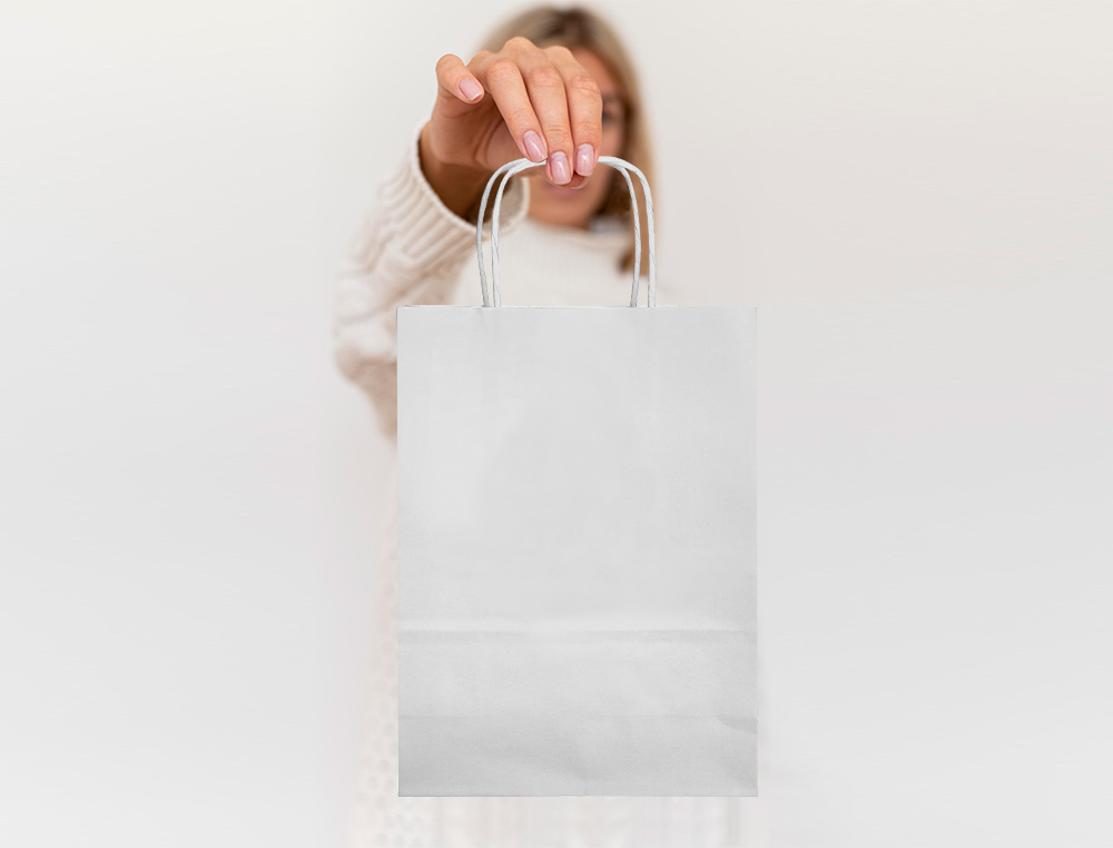 BOLSA PAPEL Q-CONNECT CELULOSA BLANCO M CON ASA RETORCIDA 270X370X120 MM