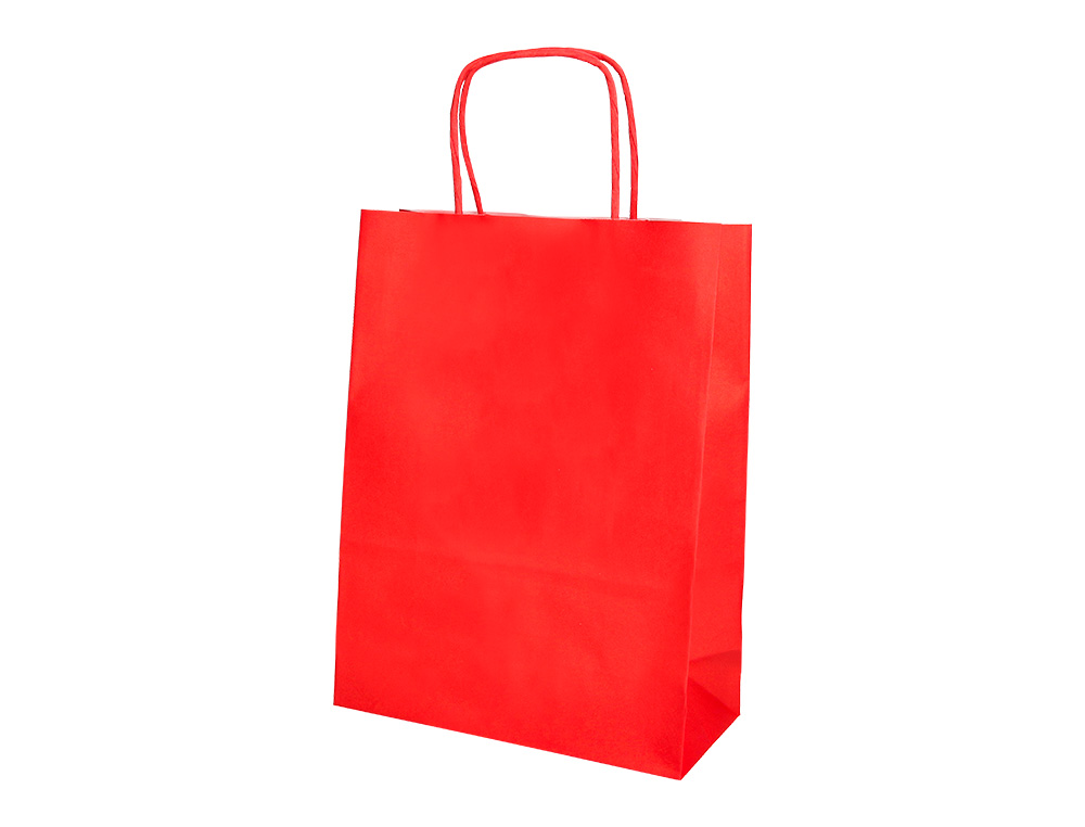 BOLSA PAPEL Q-CONNECT CELULOSA ROJO M CON ASA RETORCIDA 270X370X12 MM
