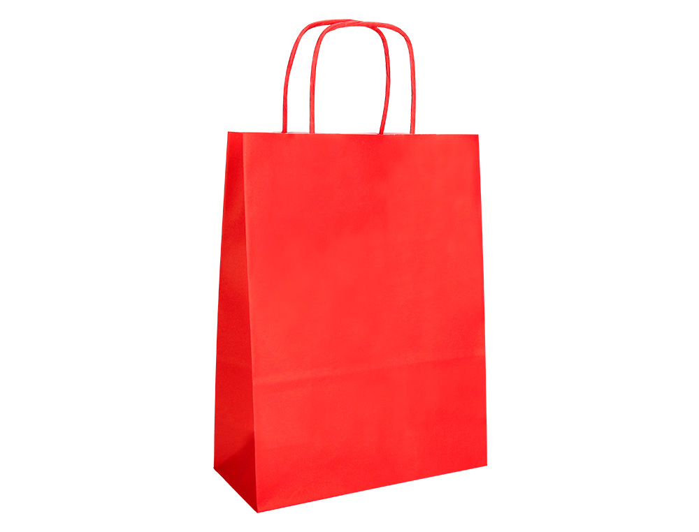 BOLSA PAPEL Q-CONNECT CELULOSA ROJO M CON ASA RETORCIDA 270X370X12 MM