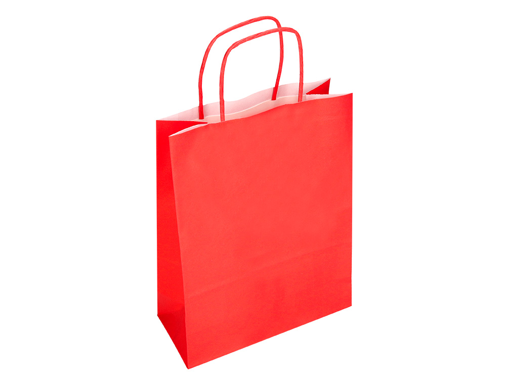 BOLSA PAPEL Q-CONNECT CELULOSA ROJO M CON ASA RETORCIDA 270X370X12 MM