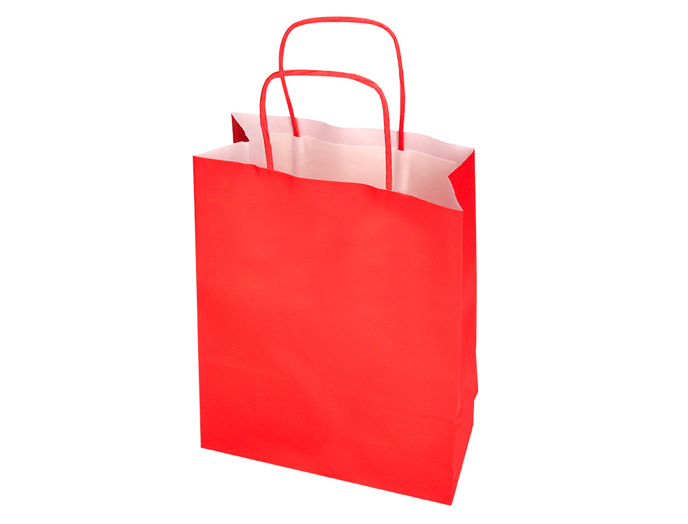 BOLSA PAPEL Q-CONNECT CELULOSA ROJO M CON ASA RETORCIDA 270X370X12 MM
