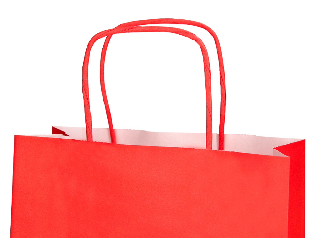 BOLSA PAPEL Q-CONNECT CELULOSA ROJO M CON ASA RETORCIDA 270X370X12 MM