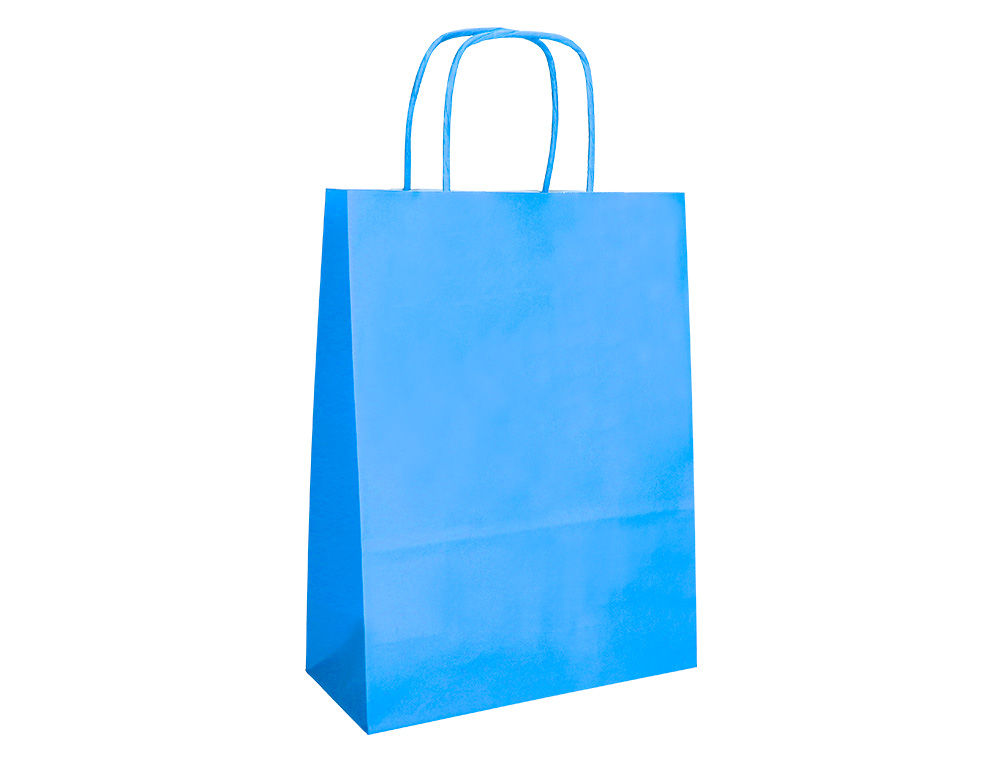 BOLSA PAPEL Q-CONNECT CELULOSA CELESTE M CON ASA RETORCIDA 270X370X120 MM