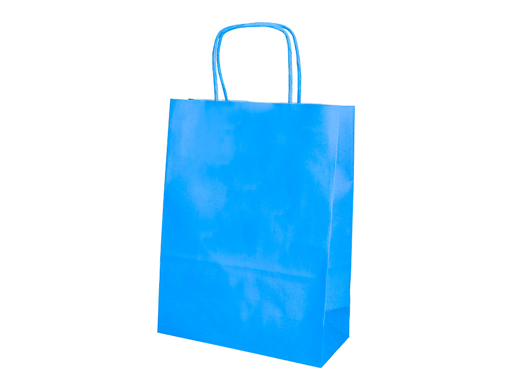BOLSA PAPEL Q-CONNECT CELULOSA CELESTE M CON ASA RETORCIDA 270X370X120 MM