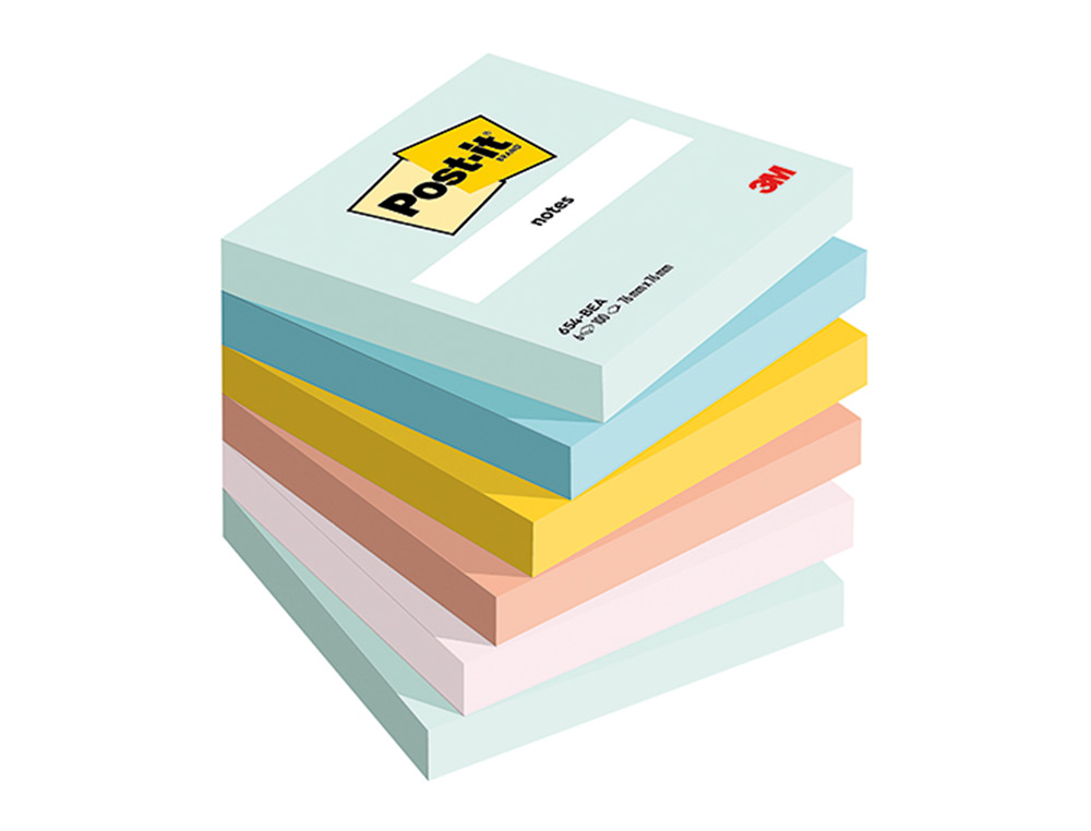 BLOC DE NOTAS ADHESIVAS QUITA Y PON BEACHSIDE 100% PEFC 76X76 MM 100 HOJAS PACK DE 6 UNIDADES