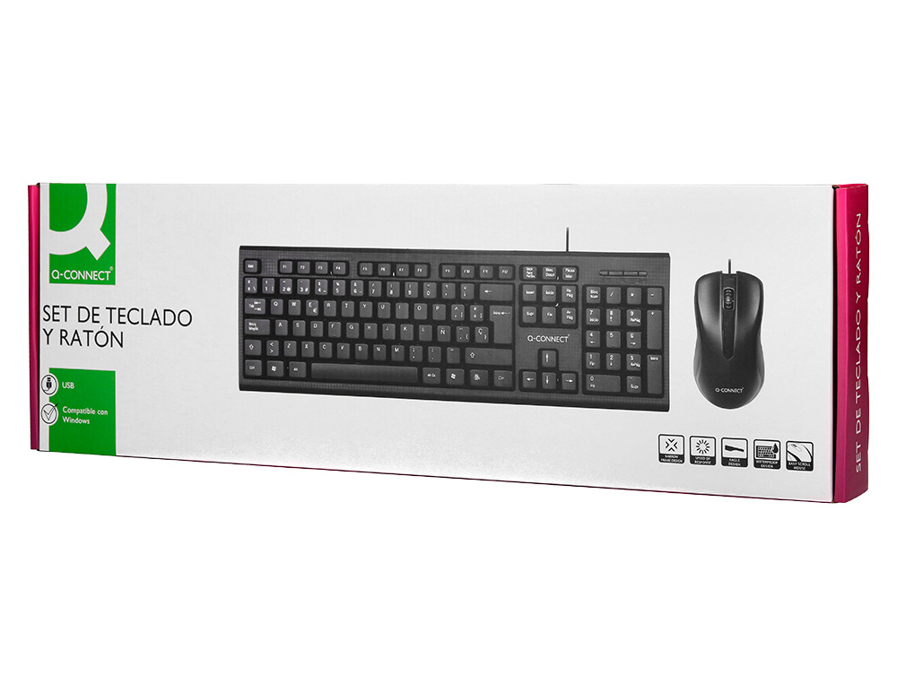 SET TECLADO Y RATON Q-CONNECT CON CABLE COLOR NEGRO