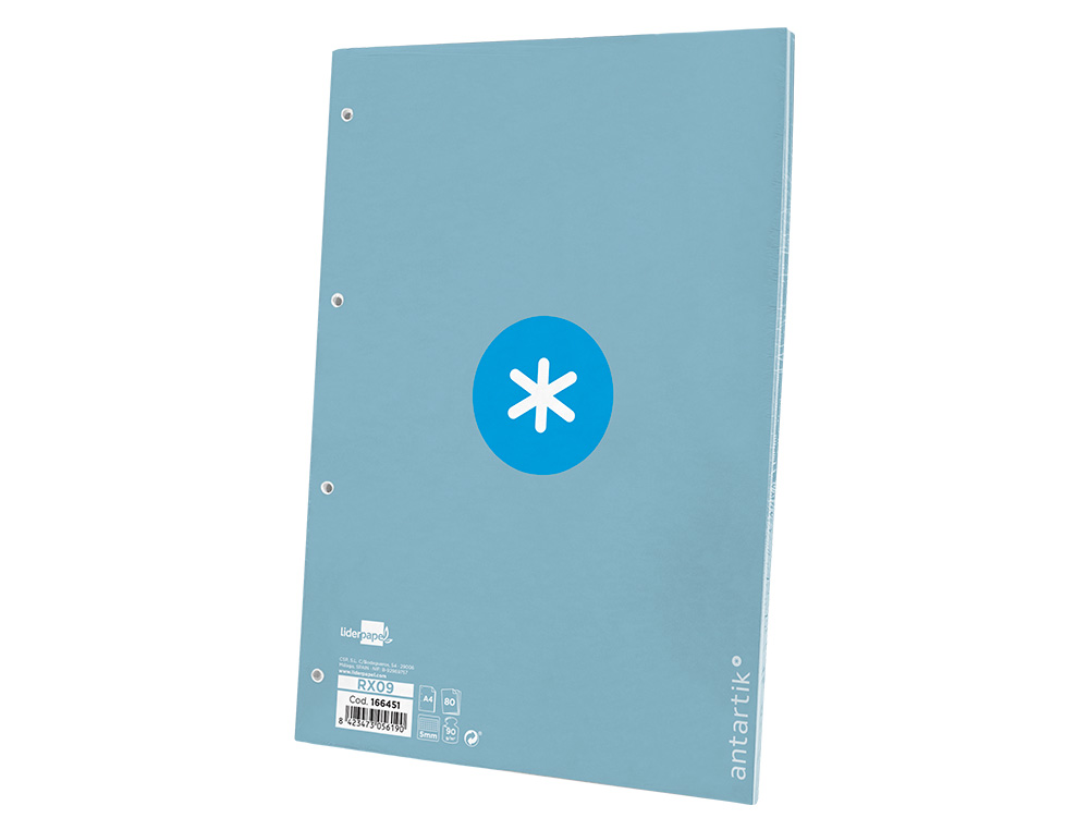 RECAMBIO ANTARTIK A4 80 HOJAS 90G/M2 CUADRO 5MM 4 TALADROS 1 BANDA CON MARCO COLOR CELESTE