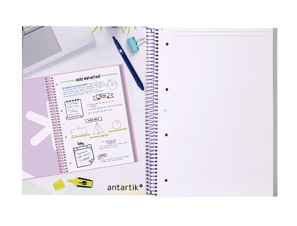 CUADERNO ESPIRAL A4 MICRO ANTARTIK DOTS TAPA FORRADA 80H 90 GR RAYADO PUNTOS 1 BANDA 4 TALADROS ROSA