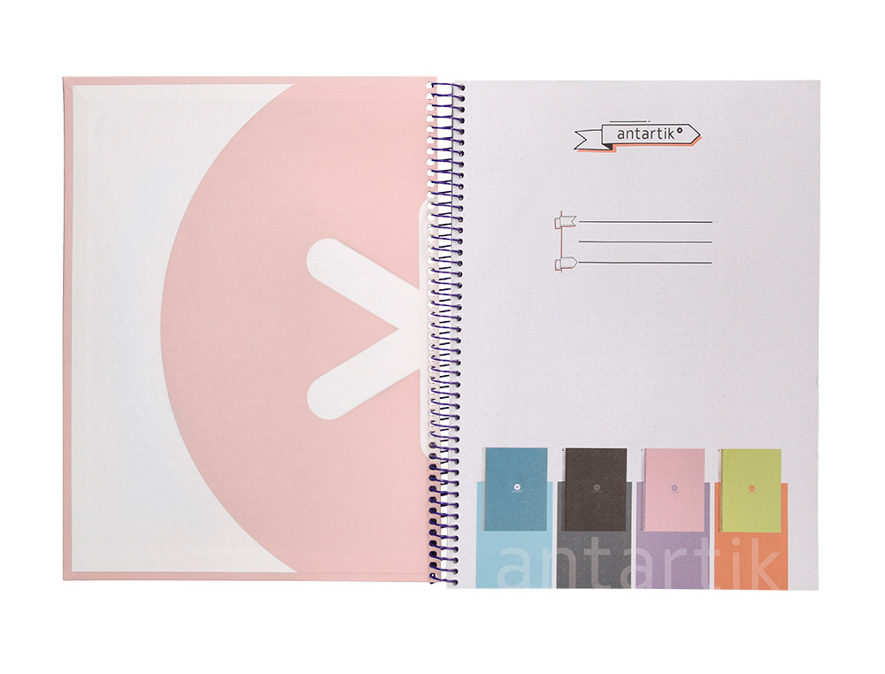 CUADERNO ESPIRAL A4 MICRO ANTARTIK DOTS TAPA FORRADA 80H 90 GR RAYADO PUNTOS 1 BANDA 4 TALADROS ROSA