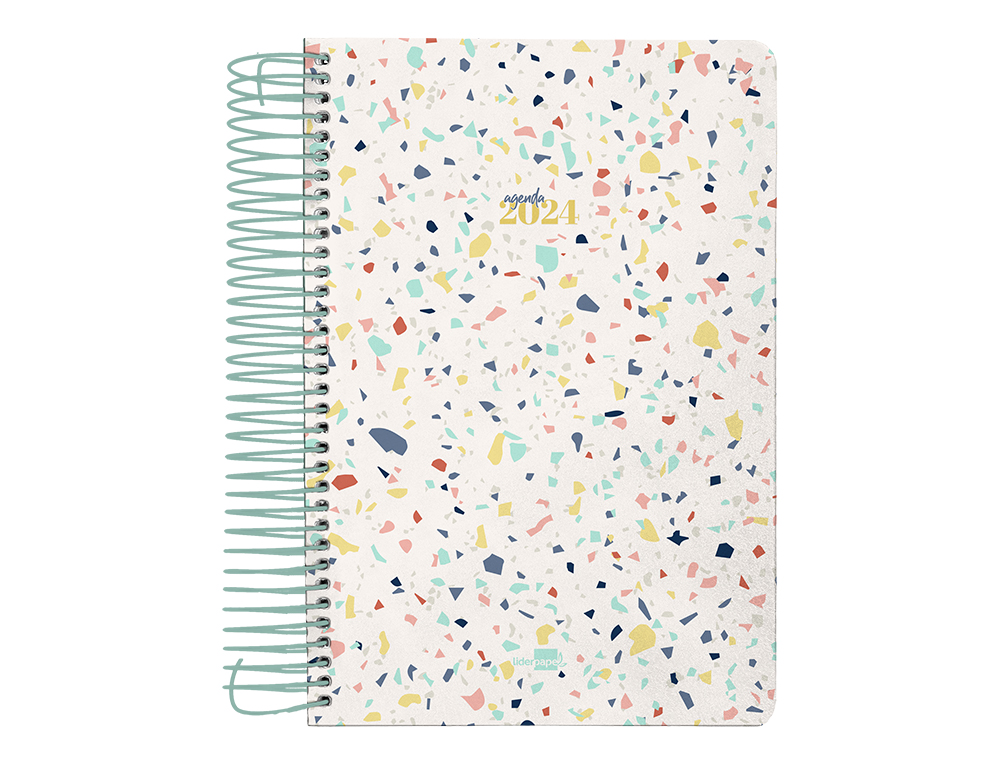 AGENDA ESPIRAL LIDERPAPEL PERISSA A5 2024 SEMANA VISTA PAPEL 80 GR DISEO TERRAZO