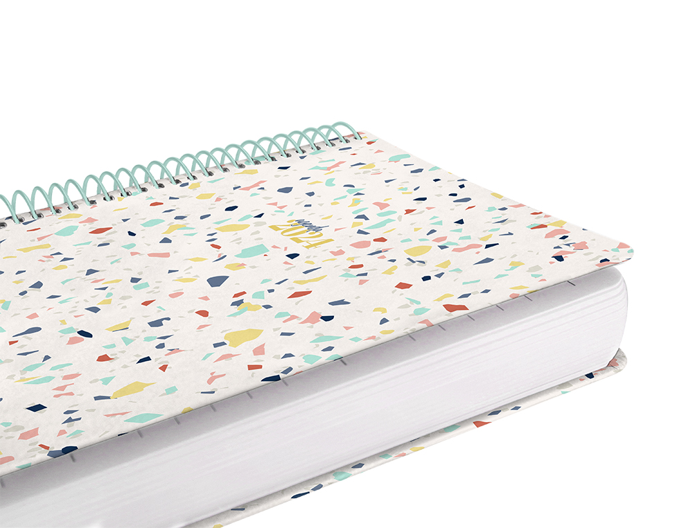 AGENDA ESPIRAL LIDERPAPEL PERISSA A5 2024 SEMANA VISTA PAPEL 80 GR DISEO TERRAZO