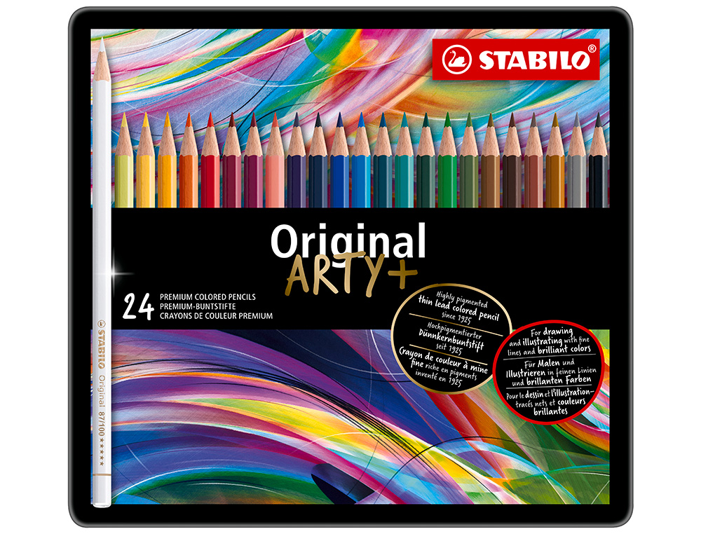 LAPICES DE COLORES STABILO ACUARELABLES ORIGINAL ARTY ESTUCHE METALICO DE 24 COLORES SURTIDOS