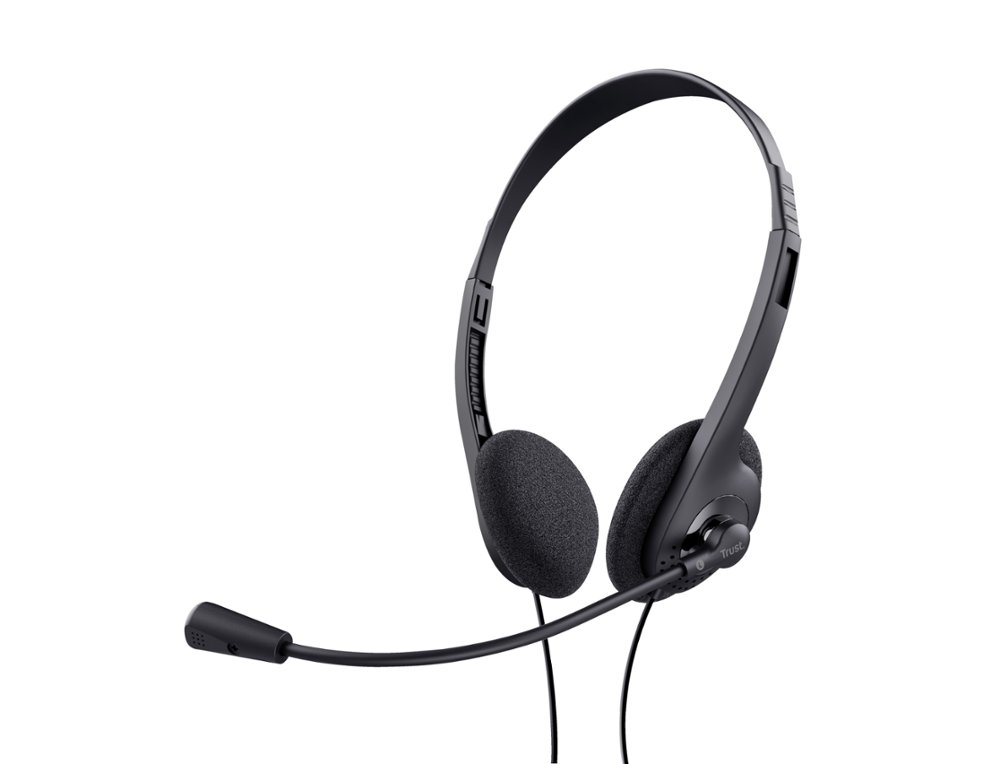 AURICULAR TRUST BASICS CON MICROFONO AJUSTABLE JACK 3.5 LONGITUD CABLE 180 CM COLOR NEGRO