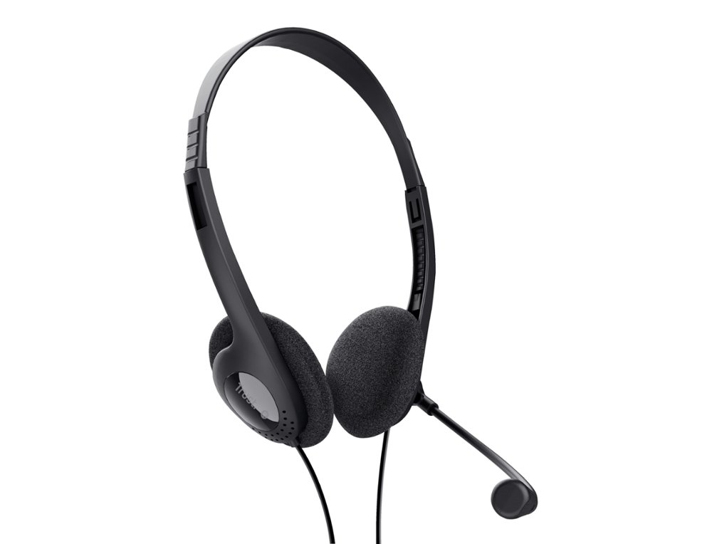 AURICULAR TRUST BASICS CON MICROFONO AJUSTABLE JACK 3.5 LONGITUD CABLE 180 CM COLOR NEGRO