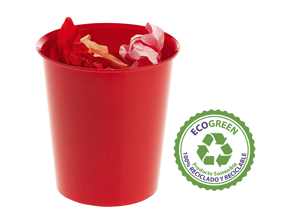 PAPELERA PLASTICO ARCHIVO 2000 ECOGREEN 100% RECICLADA 18 LITROS COLOR ROJO 290X310