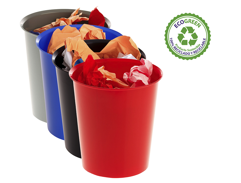 PAPELERA PLASTICO ARCHIVO 2000 ECOGREEN 100% RECICLADA 18 LITROS COLOR ROJO 290X310