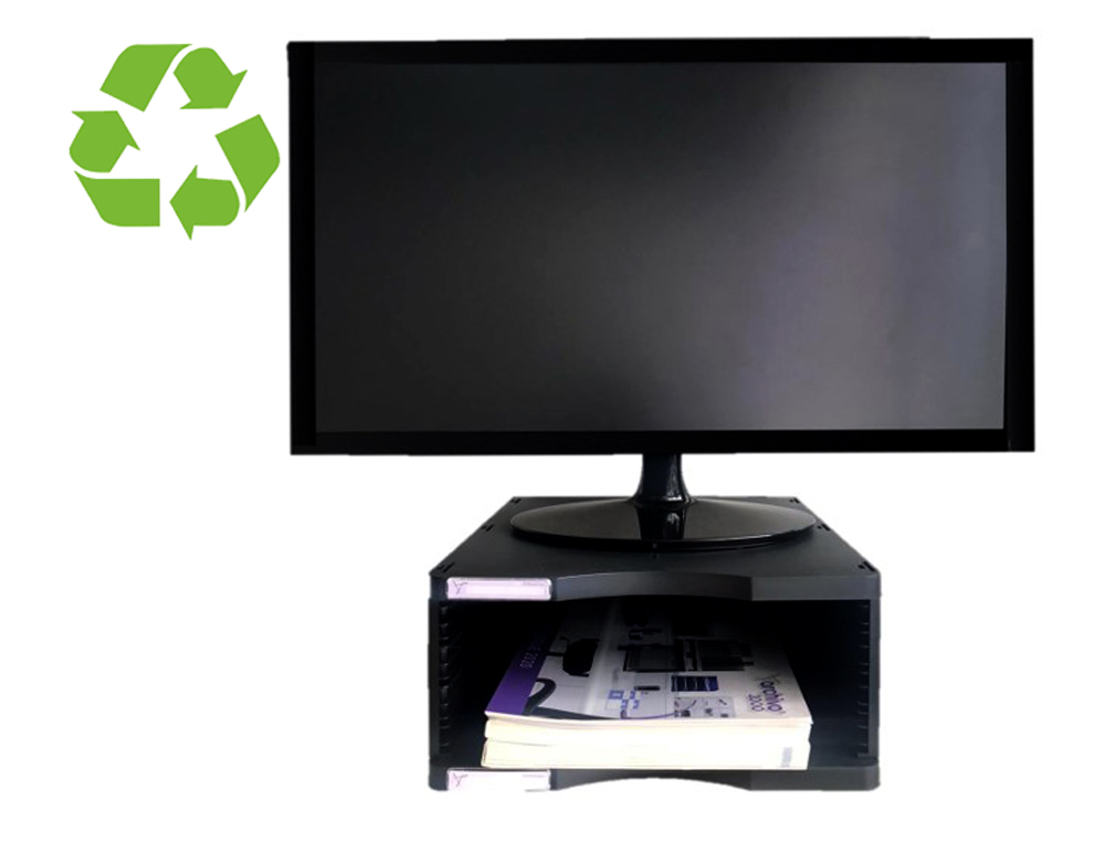 SOPORTE ARCHIVO 2000 PARA MONITOR POLIESTER 100% RECICLADO COMPARTIMENTO A4 Y FOLIO NEGRO 360X300X145 MM