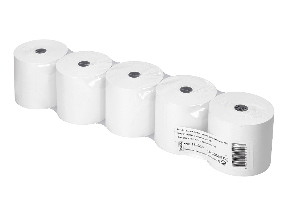 ROLLO SUMADORA TERMICO Q-CONNECT 80 MM ANCHO X 80 MM DIAMETRO SIN BISFENOL A PAPEL DE 70 G/M2