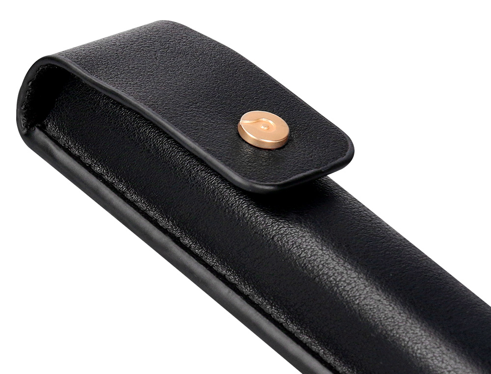 BOLIGRAFO Y ESTUCHE BELIUS PASSION DOR ALUMINIO TEXTURA CEPILLADA COLOR NEGRO Y DORADO TINTA AZUL CAJA DISEÑO