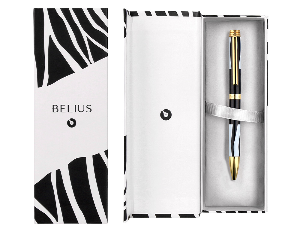 BOLIGRAFO BELIUS DUALITA CUERPO NEGRO COLOR BLANCO TINTA AZUL CAJA DE DISEÑO