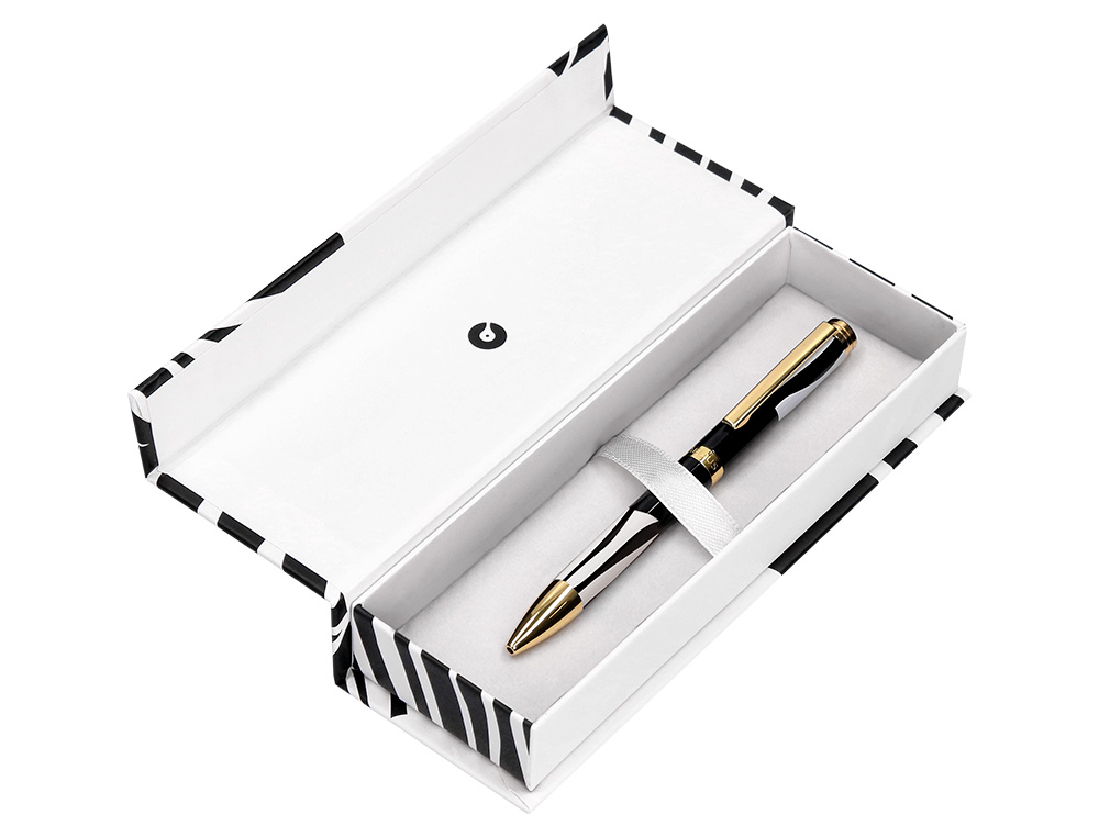 BOLIGRAFO BELIUS DUALITA CUERPO NEGRO COLOR BLANCO TINTA AZUL CAJA DE DISEÑO