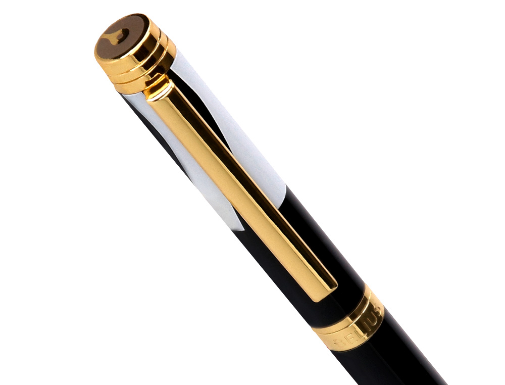 BOLIGRAFO BELIUS DUALITA CUERPO NEGRO COLOR BLANCO TINTA AZUL CAJA DE DISEÑO