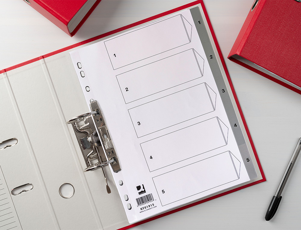 SEPARADOR NUMERICO Q-CONNECT PLASTICO 1-5 JUEGO DE 5 SEPARADORES DIN A4 MULTITALADRO