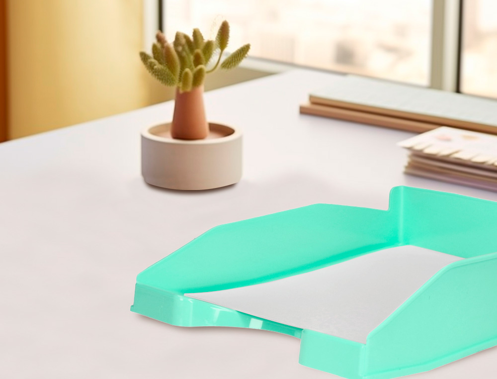 BANDEJA SOBREMESA PLASTICO Q-CONNECT VERDE MENTA OPACO 240X70X340 MM