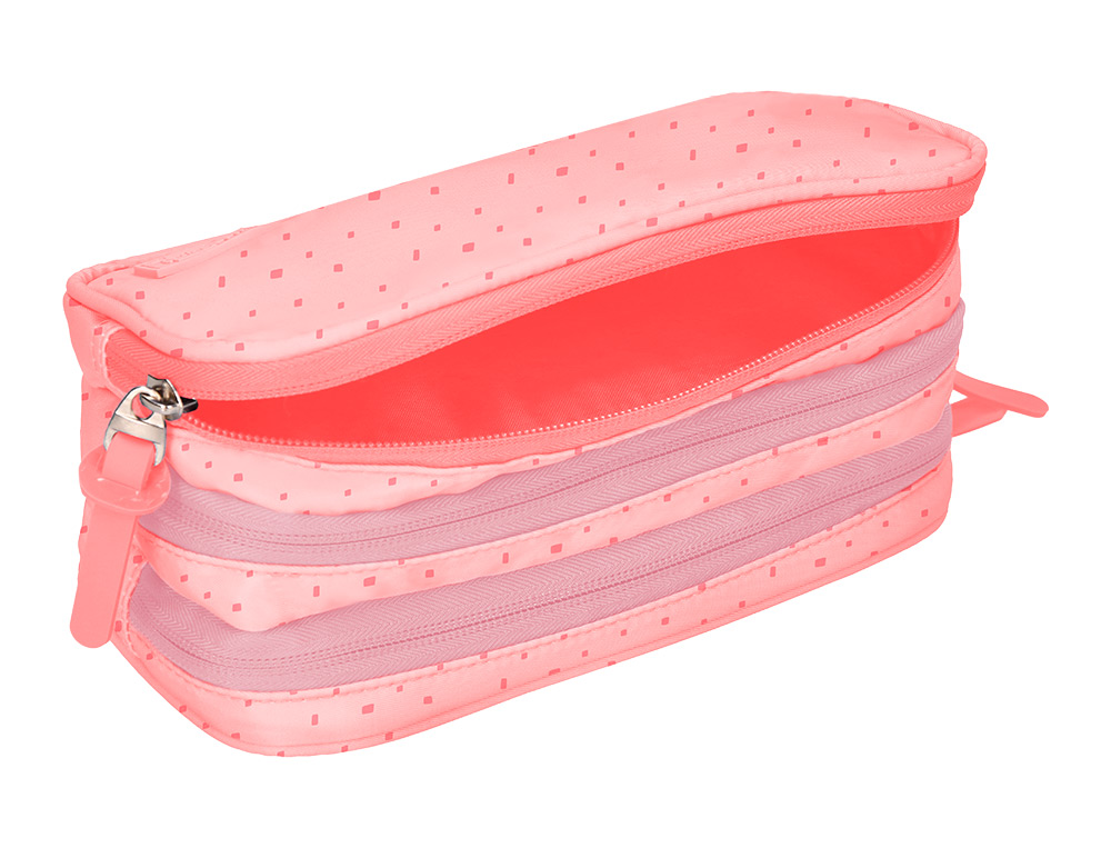 ESTUCHE PORTATODO LIDERPAPEL MULTIBOLSILLO 3 CREMALLERAS ROSA ESTRELLAS A JUEGO CON MOCHILA 150X90X240 MM