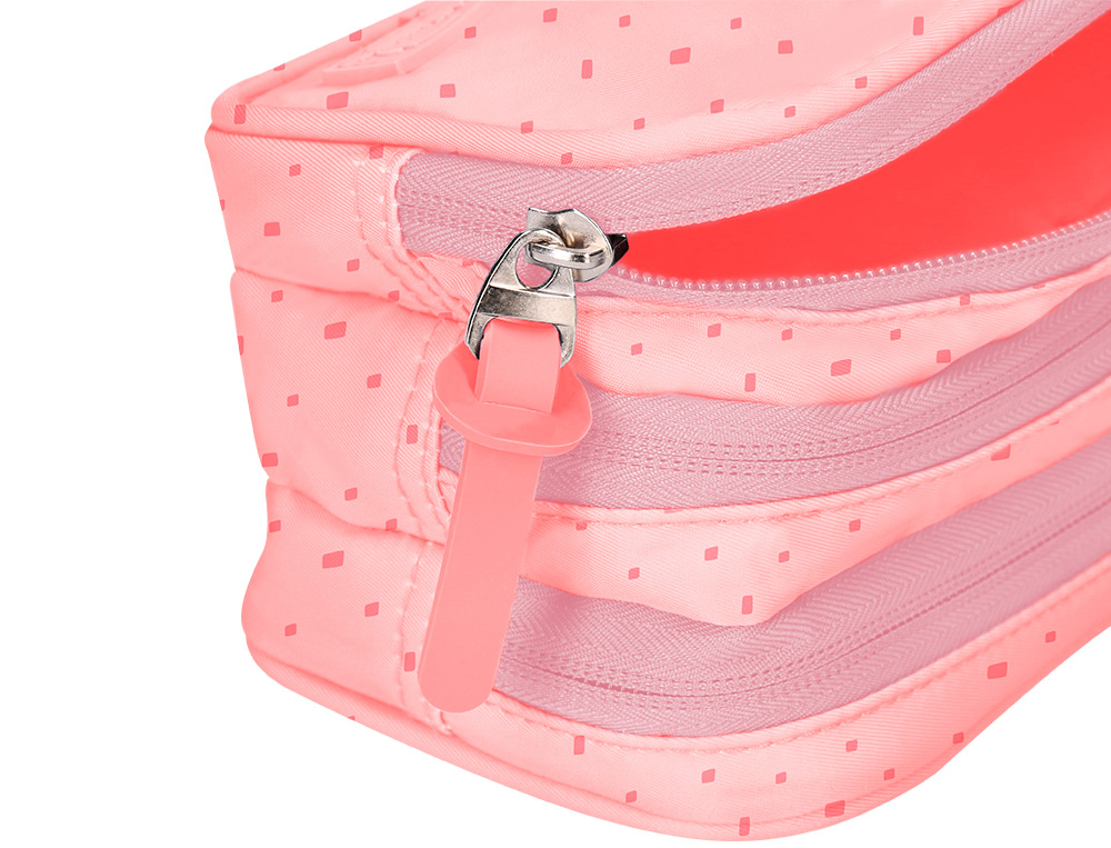 ESTUCHE PORTATODO LIDERPAPEL MULTIBOLSILLO 3 CREMALLERAS ROSA ESTRELLAS A JUEGO CON MOCHILA 150X90X240 MM