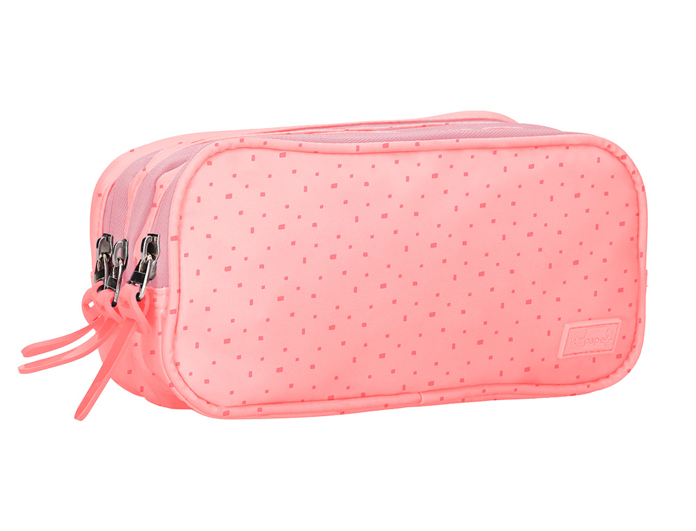 ESTUCHE PORTATODO LIDERPAPEL MULTIBOLSILLO 3 CREMALLERAS ROSA ESTRELLAS A JUEGO CON MOCHILA 150X90X240 MM