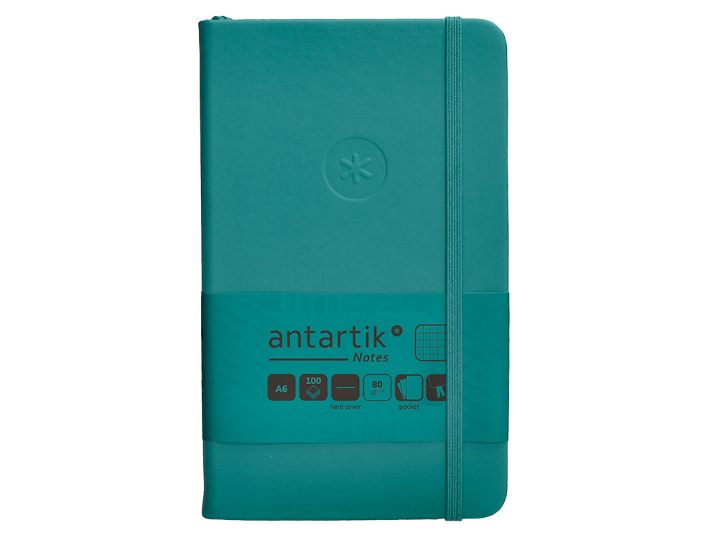 CUADERNO CON GOMILLA ANTARTIK NOTES TAPA DURA A6 HOJAS CUADRICULA VERDE AGUAMARINA 100 HOJAS 80 GR