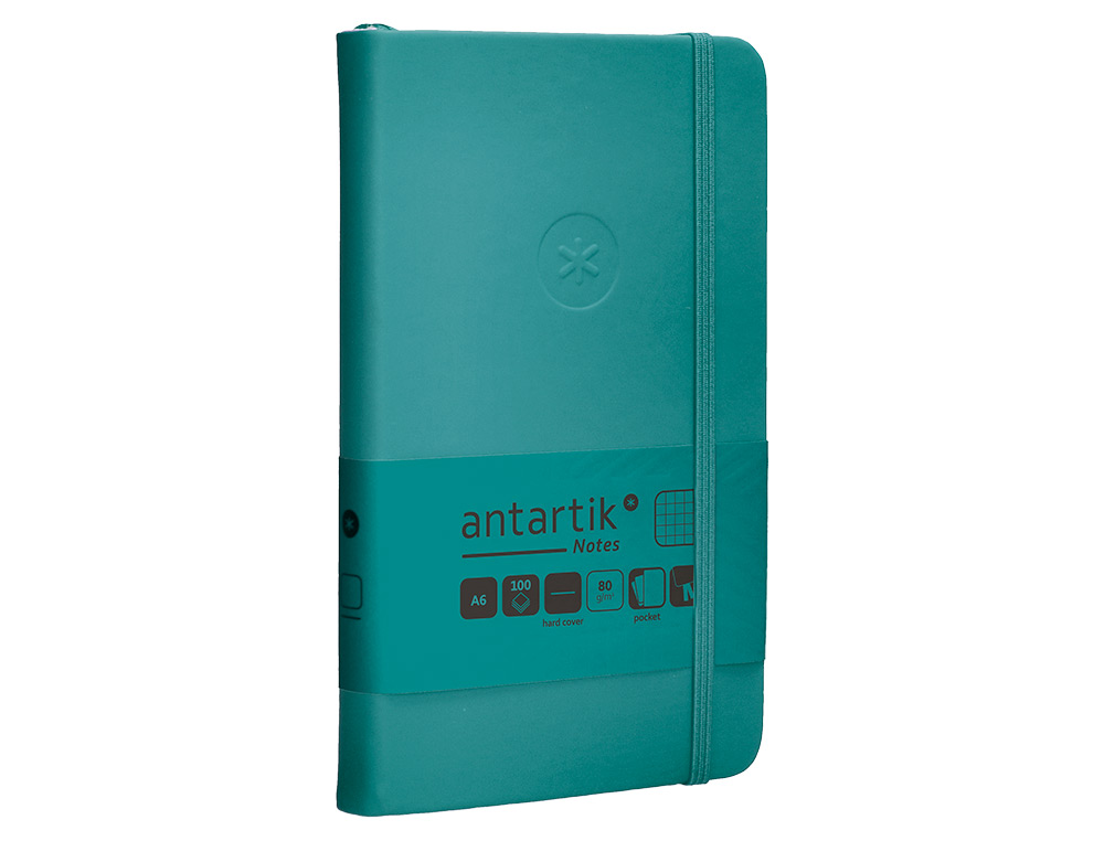 CUADERNO CON GOMILLA ANTARTIK NOTES TAPA DURA A6 HOJAS CUADRICULA VERDE AGUAMARINA 100 HOJAS 80 GR