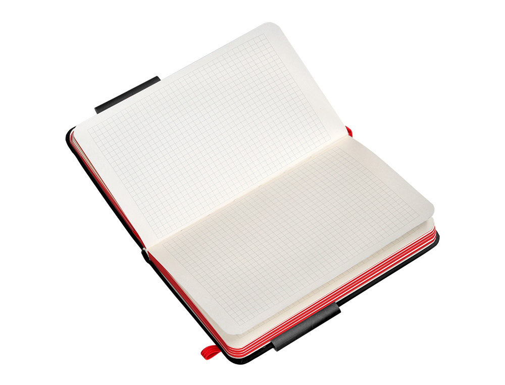 CUADERNO CON GOMILLA ANTARTIK NOTES TAPA DURA A6 HOJAS CUADRICULA NEGRO Y ROJO 100 HOJAS 80 GR FSC