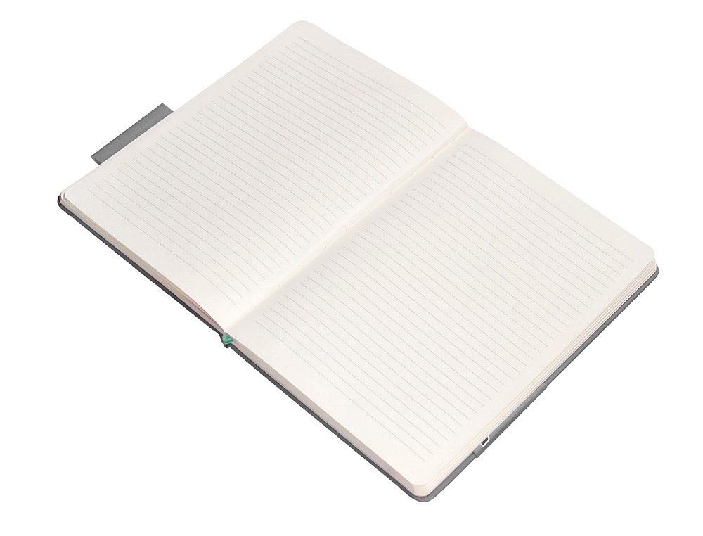 CUADERNO CON GOMILLA ANTARTIK NOTES TAPA DURA A5 HOJAS RAYAS GRIS Y TURQUESA 100 HOJAS 80 GR FSC