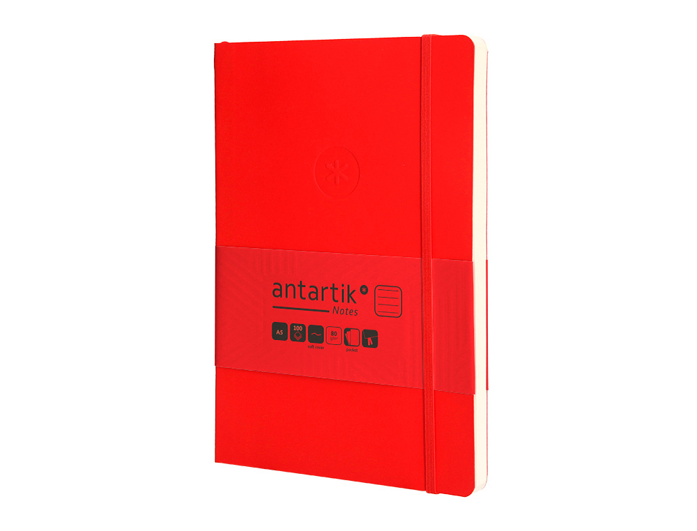CUADERNO CON GOMILLA ANTARTIK NOTES TAPA BLANDA A5 HOJAS RAYAS ROJO 80 HOJAS 80 GR FSC