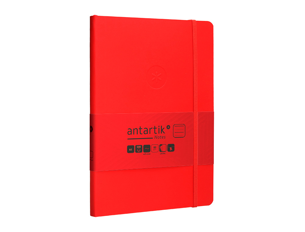 CUADERNO CON GOMILLA ANTARTIK NOTES TAPA BLANDA A5 HOJAS RAYAS ROJO 80 HOJAS 80 GR FSC