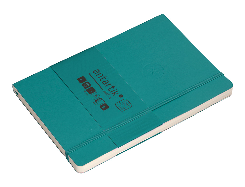 CUADERNO CON GOMILLA ANTARTIK NOTES TAPA BLANDA A5 HOJAS CUADRICULA VERDE AGUAMARINA 80 HOJAS 80 GR FSC