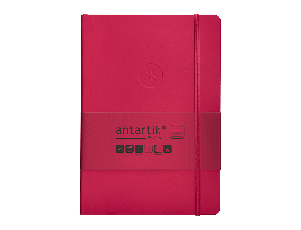 CUADERNO CON GOMILLA ANTARTIK NOTES TAPA BLANDA A5 HOJAS RAYAS BURDEOS 80 HOJAS 80 GR FSC
