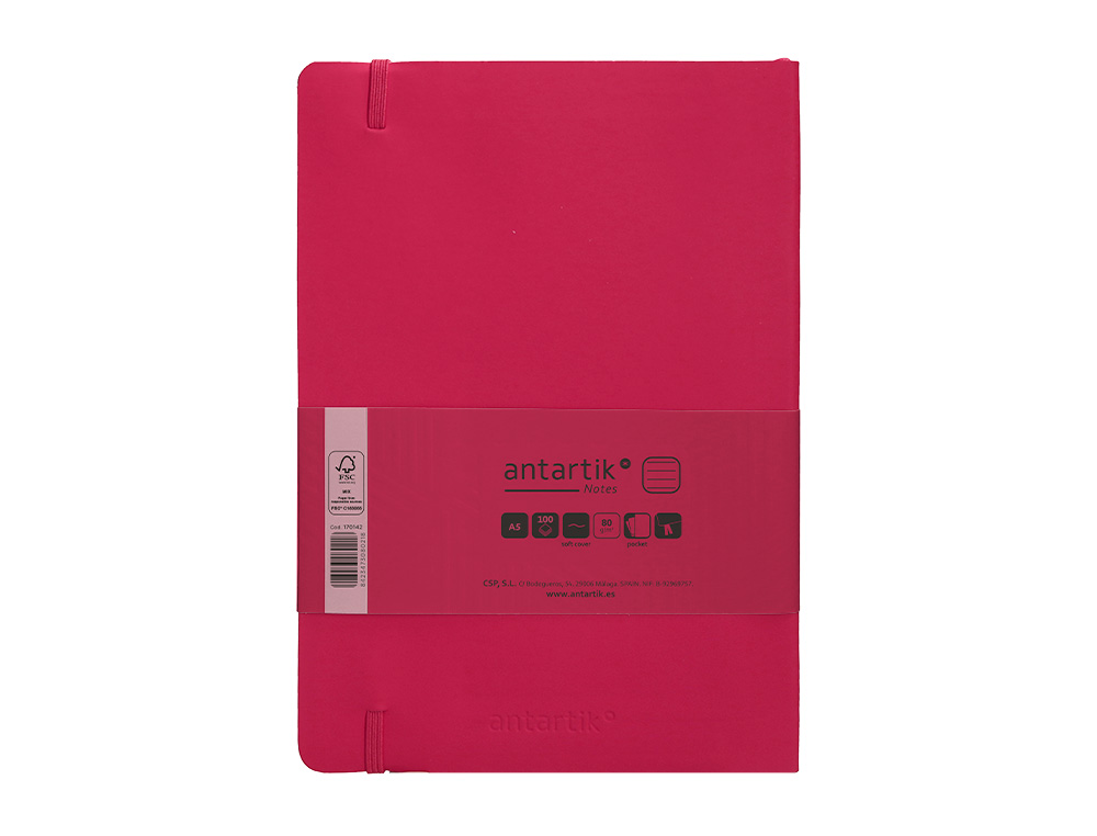 CUADERNO CON GOMILLA ANTARTIK NOTES TAPA BLANDA A5 HOJAS RAYAS BURDEOS 80 HOJAS 80 GR FSC