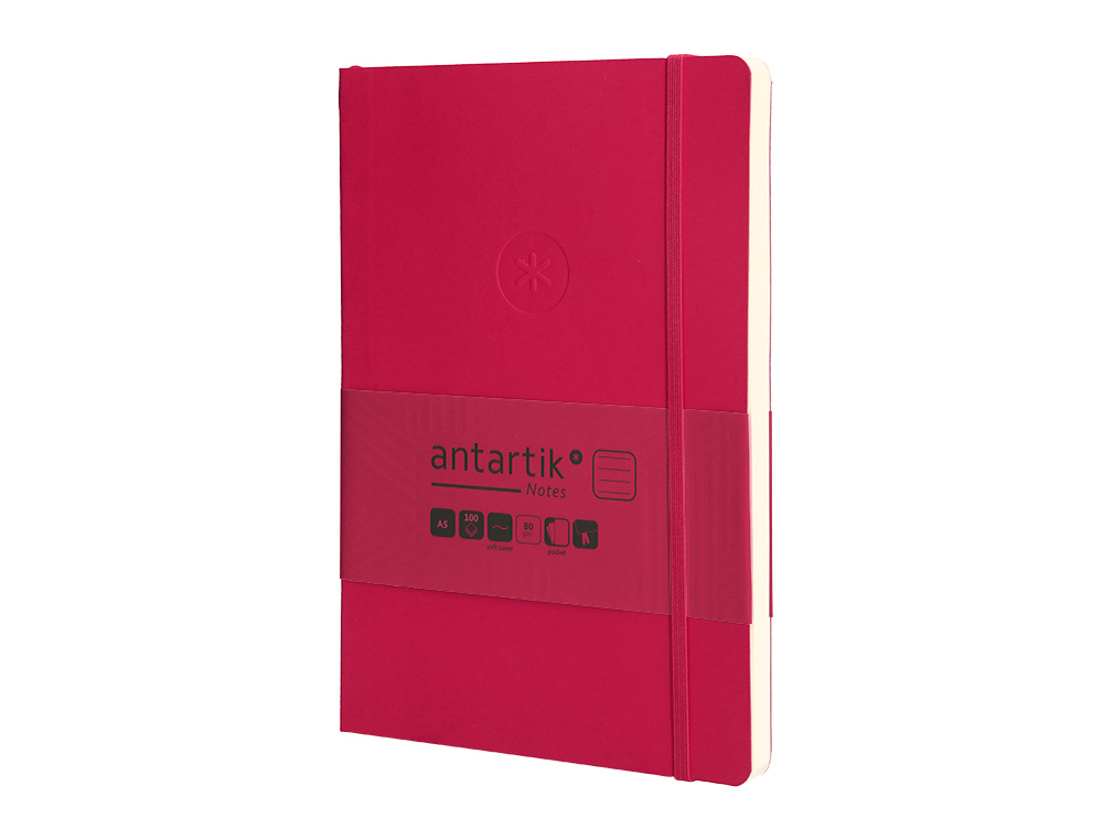 CUADERNO CON GOMILLA ANTARTIK NOTES TAPA BLANDA A5 HOJAS RAYAS BURDEOS 80 HOJAS 80 GR FSC