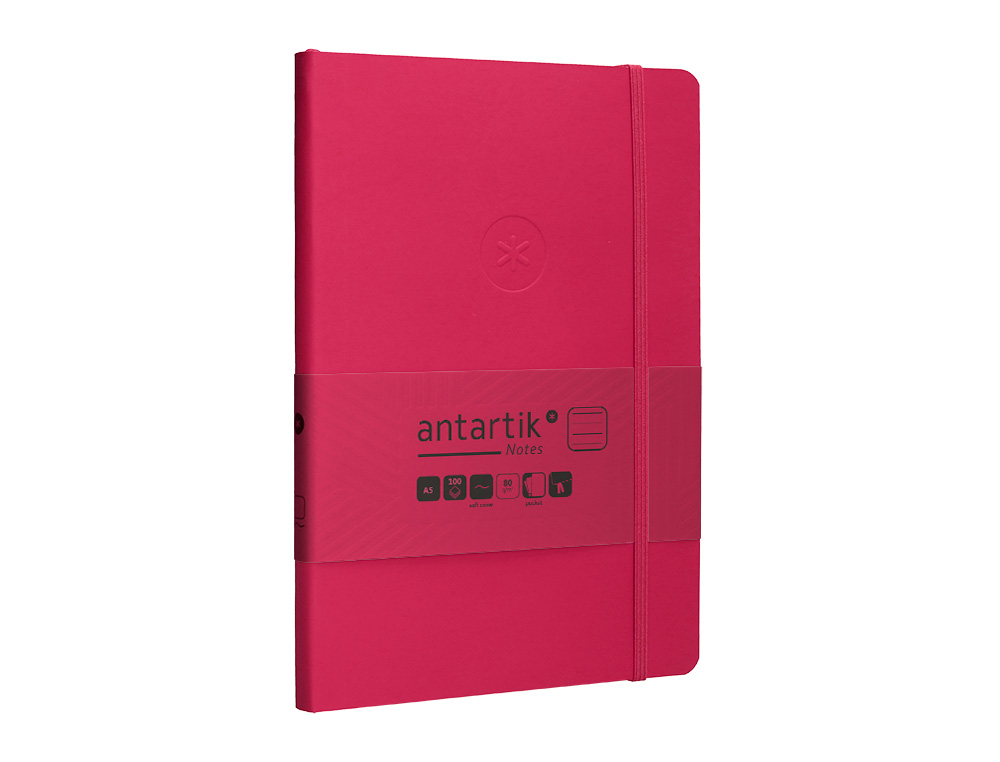 CUADERNO CON GOMILLA ANTARTIK NOTES TAPA BLANDA A5 HOJAS RAYAS BURDEOS 80 HOJAS 80 GR FSC