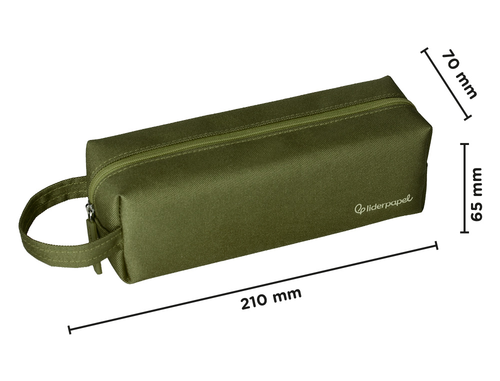 ESTUCHE PORTATODO LIDERPAPEL CLASSIC RECTANGULAR CON ASA 210X70MM VERDE MILITAR